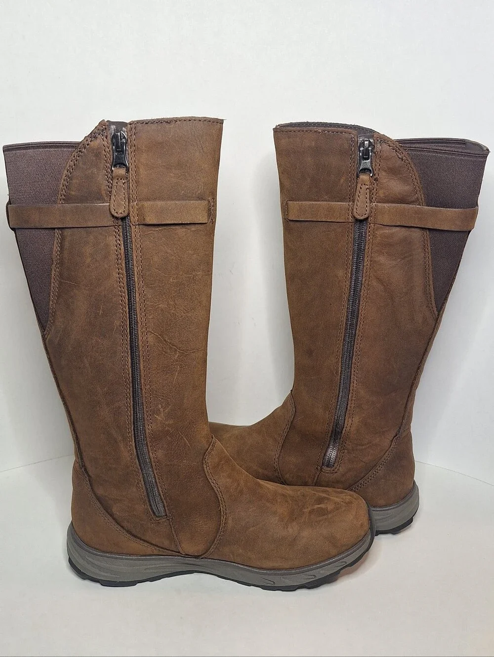 Eddie Bauer Freeheat Boots Women 6 Brown Leather Suede Mid Calf Zip Winter Boots